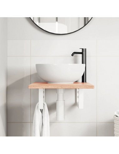 Ripiano a Parete per Lavabo in Acciaio e Massello di Rovere