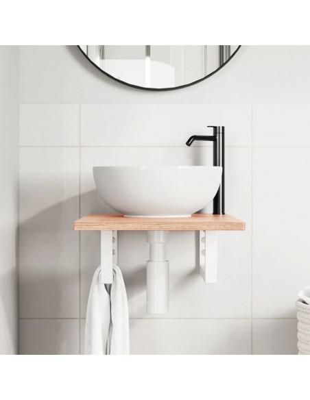 Ripiano a Parete per Lavabo in Acciaio e Massello di Rovere