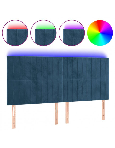 Testiera a LED Blu Scuro 200x5x118/128 cm in Velluto