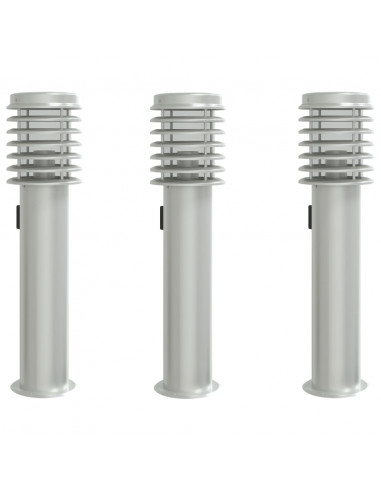 Lampade da Terra Esterni con Presa 3 pz Argento 60 cm Acciaio