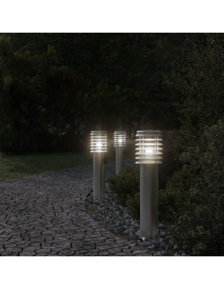 Lampade da Terra Esterni con Presa 3 pz Argento 60 cm Acciaio