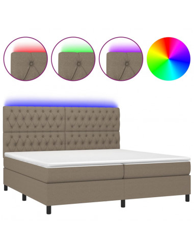 Letto a Molle Materasso e LED tortora 200x200cm in Tessuto