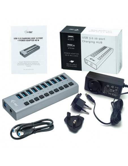 i-tec U3CHARGEHUB10 Caricabatterie per dispositivi mobili Universale Grigio AC Ricarica rapida Interno