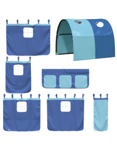 Letto a Soppalco con Tunnel Bambini Blu 90x190cm Massello Pino