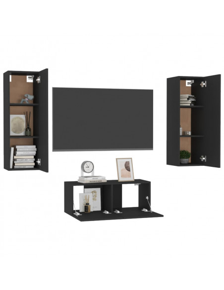 Set di Mobili Porta TV 3 pz Nero in Legno Multistrato