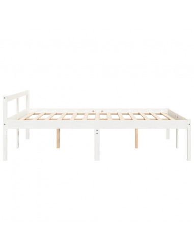 Letto per Anziani Bianco 160x200 cm in Legno Massello di Pino
