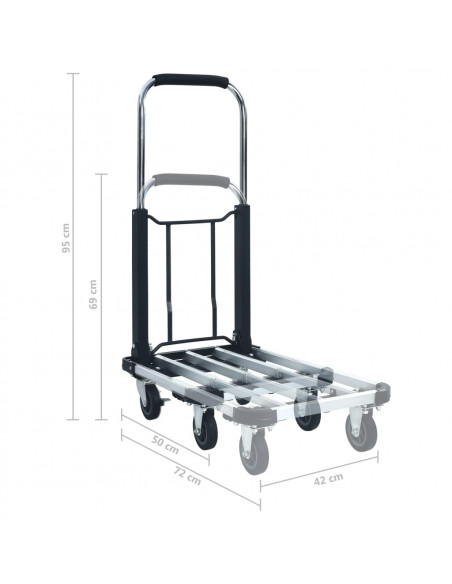 Carrello per Trasporto Pieghevole 150 kg in Alluminio Argento