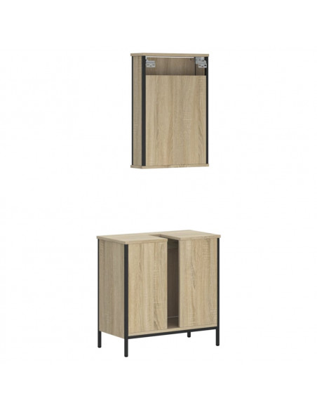 Set Mobili da Bagno 2 pz Rovere Sonoma in Legno Multistrato