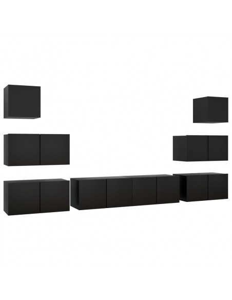 Set di Mobili Porta TV 8 pz Nero in Legno Multistrato