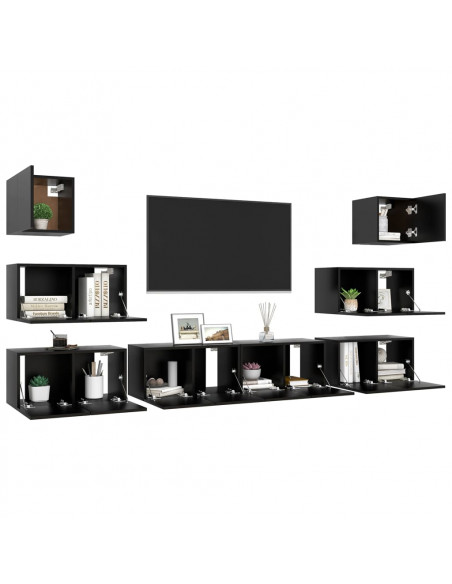 Set di Mobili Porta TV 8 pz Nero in Legno Multistrato