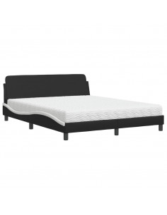 Letto con Materasso Nero e Bianco 160x200cm Similpelle 2