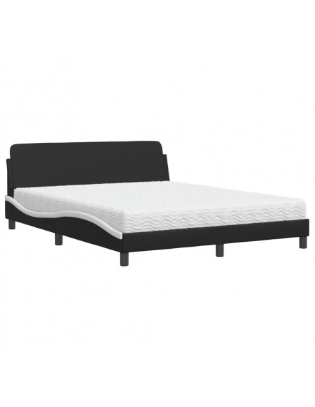 Letto con Materasso Nero e Bianco 160x200cm Similpelle