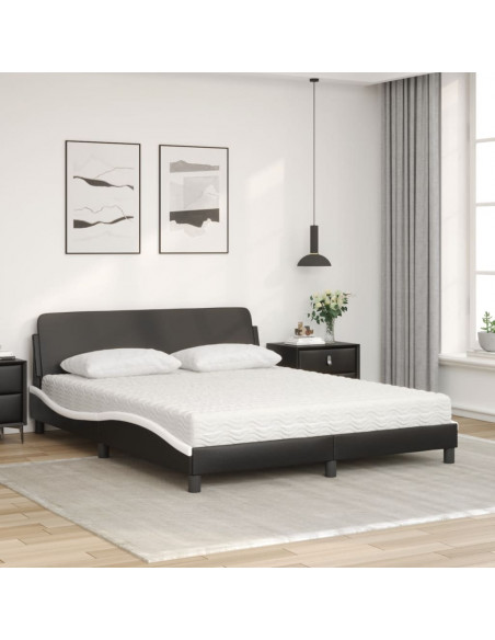 Letto con Materasso Nero e Bianco 160x200cm Similpelle