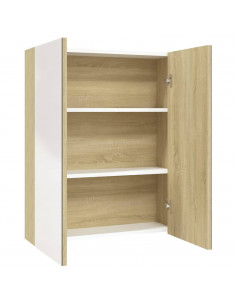 Armadietto a Specchio per Bagno 60x15x75 cm MDF Bianco e Rovere 2