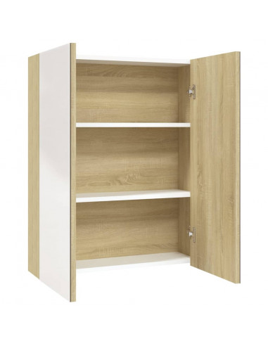 Armadietto a Specchio per Bagno 60x15x75 cm MDF Bianco e Rovere