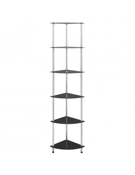 Scaffale a 6 Livelli Nero 30x30x160 cm Vetro Temperato