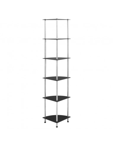 Scaffale a 6 Livelli Nero 30x30x160 cm Vetro Temperato