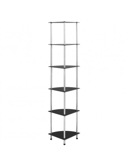 Scaffale a 6 Livelli Nero 30x30x160 cm Vetro Temperato