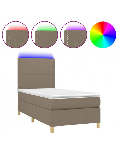 Letto a Molle con Materasso e LED Tortora 90x190 cm in Tessuto
