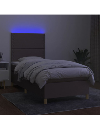 Letto a Molle con Materasso e LED Tortora 90x190 cm in Tessuto