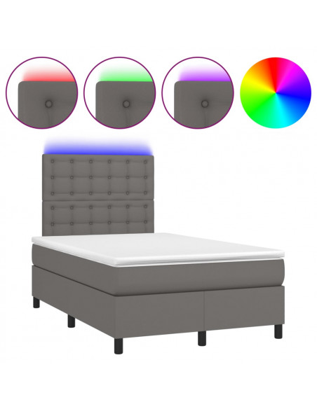 Giroletto Molle con Materasso e LED Grigio 120x190cm Similpelle