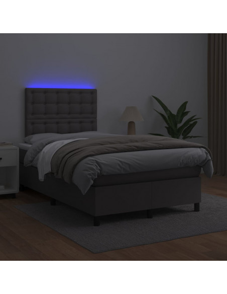 Giroletto Molle con Materasso e LED Grigio 120x190cm Similpelle