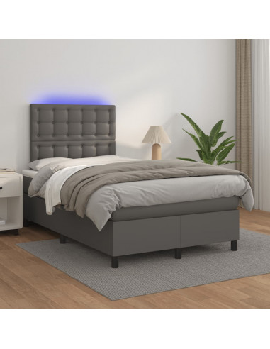 Giroletto Molle con Materasso e LED Grigio 120x190cm Similpelle