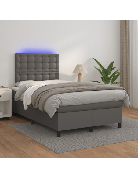 Giroletto Molle con Materasso e LED Grigio 120x190cm Similpelle