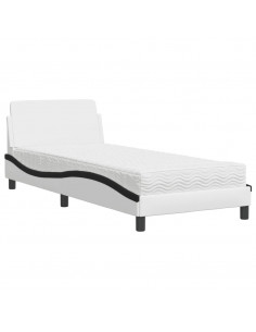 Letto con Materasso Bianco e Nero 90x190 cm in Similpelle 2