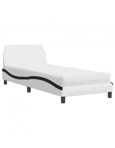Letto con Materasso Bianco e Nero 90x190 cm in Similpelle
