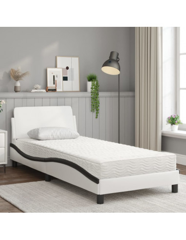 Letto con Materasso Bianco e Nero 90x190 cm in Similpelle