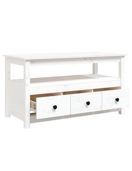 Tavolino da Salotto Bianco 102x49x55 cm Legno Massello di Pino