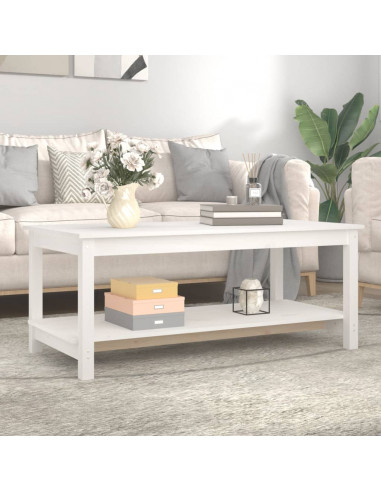 Tavolino da Salotto Bianco 110x55x45 cm Legno Massello di Pino