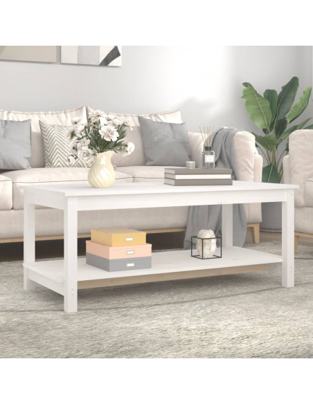Tavolino da Salotto Bianco 110x55x45 cm Legno Massello di Pino