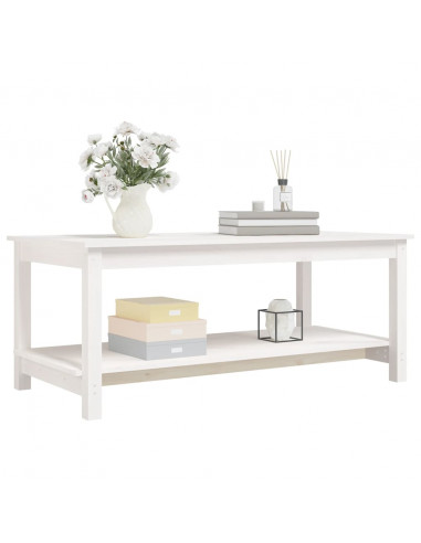 Tavolino da Salotto Bianco 110x55x45 cm Legno Massello di Pino