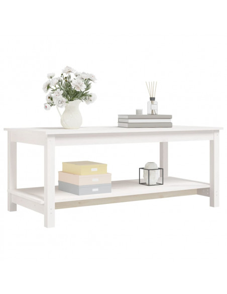 Tavolino da Salotto Bianco 110x55x45 cm Legno Massello di Pino