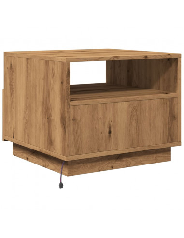Tavolino da Salotto con Luci LED Rovere Artigianale 50x49x40 cm