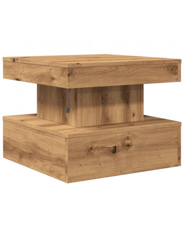 Tavolino da Salotto con Luci LED Rovere Artigianale 50x50x40 cm