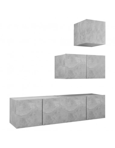 Set di Mobili Porta TV 4 pz Grigio Cemento in Legno Multistrato