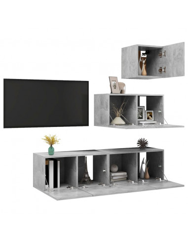 Set di Mobili Porta TV 4 pz Grigio Cemento in Legno Multistrato