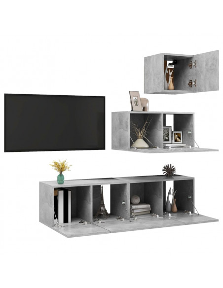 Set di Mobili Porta TV 4 pz Grigio Cemento in Legno Multistrato