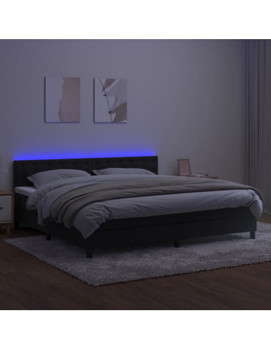 Letto a Molle con Materasso e LED Nero 200x200 cm in Velluto