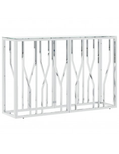 Tavolino Consolle Argento 110x30x70 cm in Acciaio Inox e Vetro 2