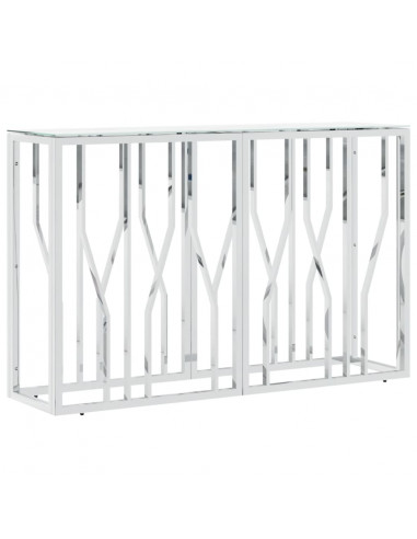 Tavolino Consolle Argento 110x30x70 cm in Acciaio Inox e Vetro