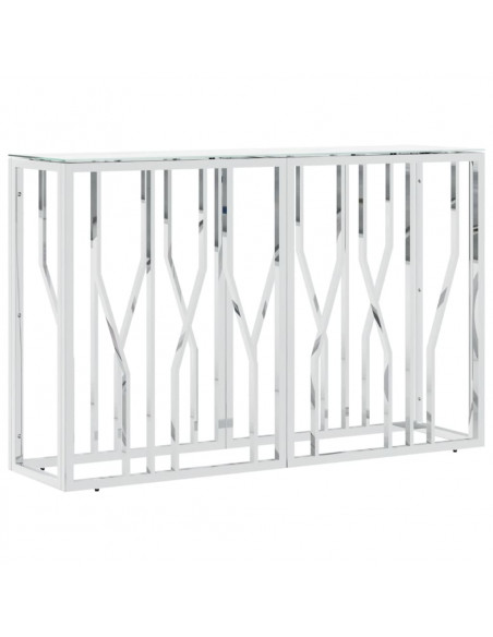 Tavolino Consolle Argento 110x30x70 cm in Acciaio Inox e Vetro