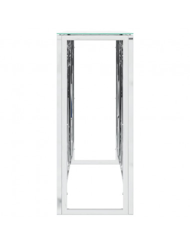 Tavolino Consolle Argento 110x30x70 cm in Acciaio Inox e Vetro