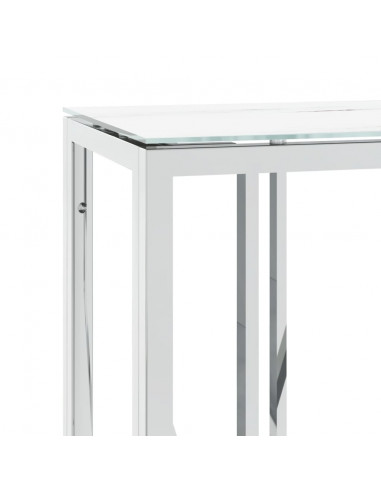 Tavolino Consolle Argento 110x30x70 cm in Acciaio Inox e Vetro
