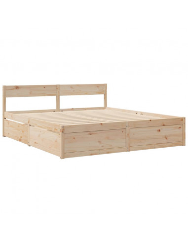 Letto con Cassetti e Materasso 180x200 cm Legno Massello Pino