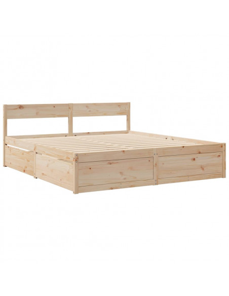 Letto con Cassetti e Materasso 180x200 cm Legno Massello Pino