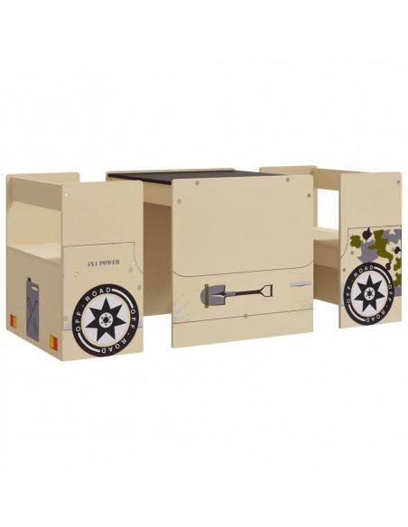 Set Tavolo e Sedia per Bambini 3 pz Auto Fuoristrada in MDF